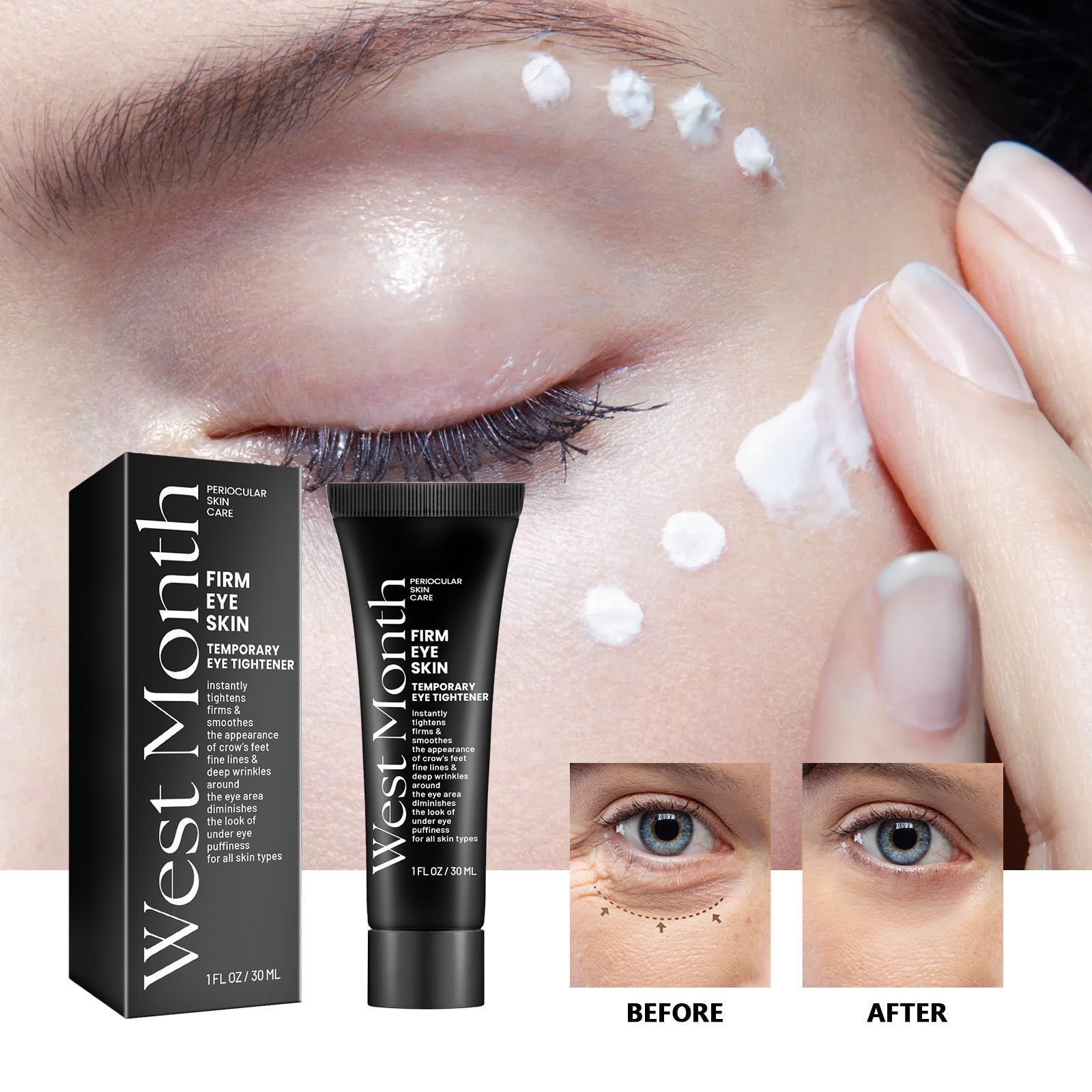 West&Month Firming Eye Cream reduces fine lines, eye bags, dark circles, nasolabial folds and crow's feet, and moisturizes the skin around the eyes